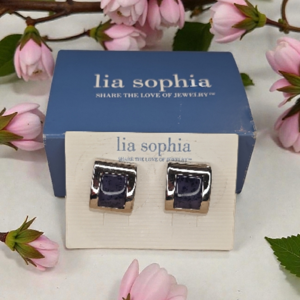 Lia Sophia Silver and Dark Purple And Black Square Earrings.